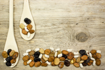 Kitchen tools and spices on wooden table
