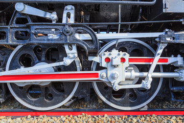 Old Japanese locomotive wheels close up