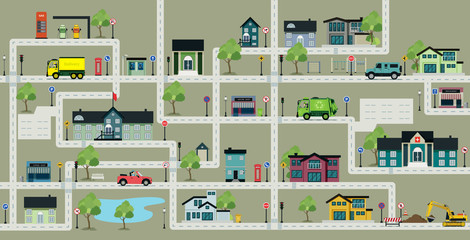 Planning a route by car on a city street with a traffic sign. © intararit