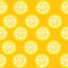 Lemon slices seamless pattern on orange background