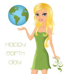 Eco-friendly woman holding the Earth.