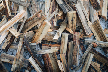 Wet pile of lumber, firewood