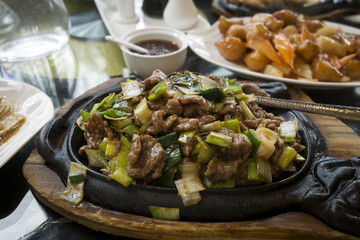 Chinese food with beef.