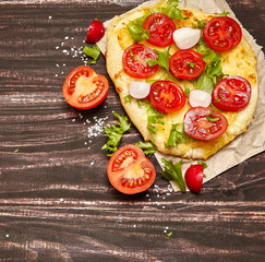 Vegetarian food concept. Cheese pita  and vegetables