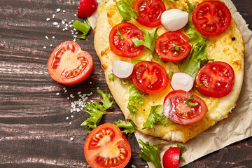 Vegetarian food concept. Cheese pita  and vegetables