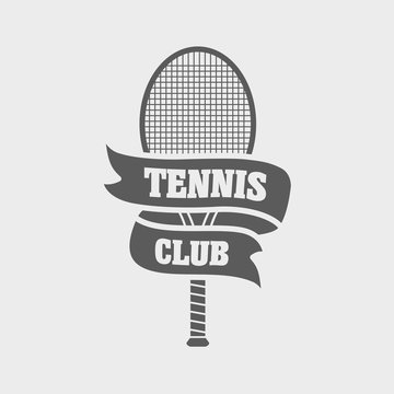 Tennis club logo, symbo, signl or label design concept with tennis racket and ribbon.  Can be used for design posters, flyers or cards