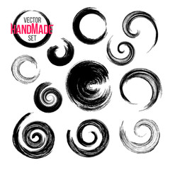 Grunge circle brush strokes set. Hand made artistic collection, for logo, business design.  Vector