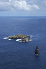 Islands of Motu Nui and Motu Iti lying offshore from the historic village of Orongo on Easter Island