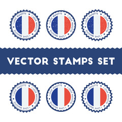 I Love Mayotte vector stamps set. Retro patriotic country flag badges. National flags vintage round signs.