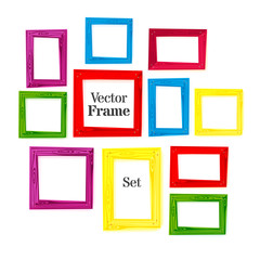Set of color wooden frames on white background. 