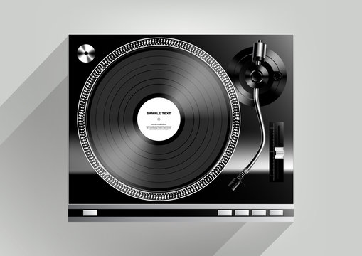 Vinyl record player on grey background and long shadow, Vector