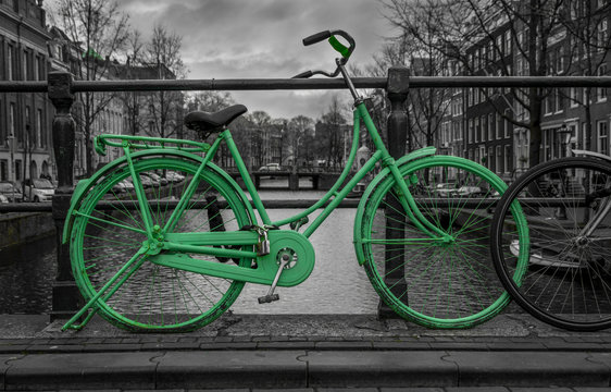 Green bike black and white background