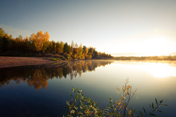 beautiful autumn landscape on the lake