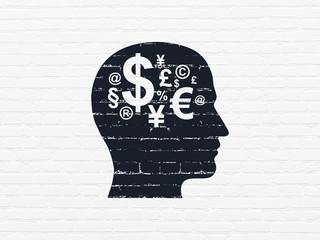 Learning concept: Head With Finance Symbol on wall background