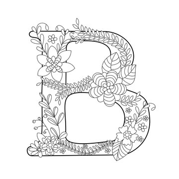 Letter B coloring book for adults vector