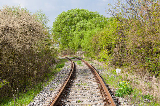 Railway in sunny spring day