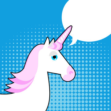 Unicorn in pop art style. White fantastic animal with a horn in