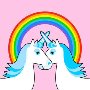 Blue unicorn and rainbow. Symbol of  LGBT community. Fantastic a