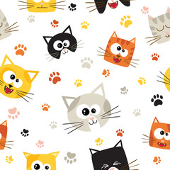 Vector seamless pattern with cute cartoon cats. Seamless pattern