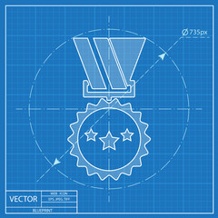 Award Icon with ribbons and stars icon on blue background, vector illustration