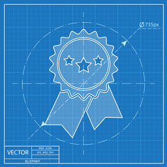Award Icon with ribbons and stars icon on blue background, vector illustration