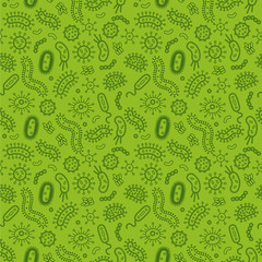 Green Bacteria and germs in a repeat pattern
