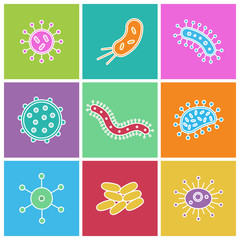Germs and Bacteria Icons Set - vector illustration
