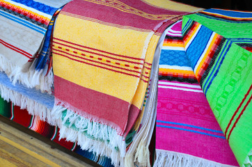 Woven traditional covers at the market in Oaxaca 