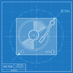 vinyl player icon. Blueprint style