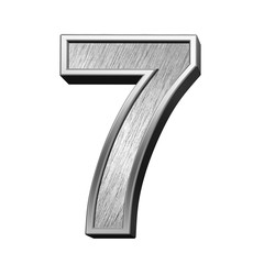 One digit from brushed stainless steel alphabet set, isolated on white. 3D illustration.