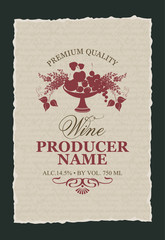 label for wine with a bowl of fruit and lilac