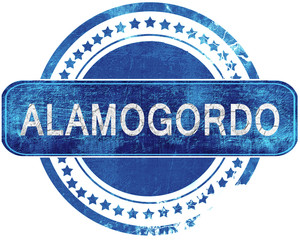 almagordo grunge blue stamp. Isolated on white.