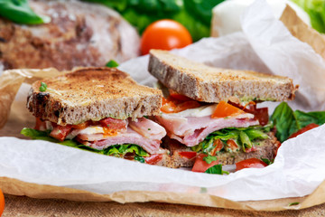 Fresh Sandwich with Bacon Lettuce Tomato and Mozzarella