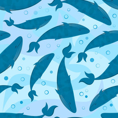 Seamless pattern with whales, vector illustration