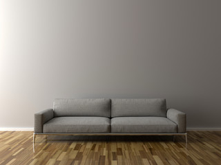 Sofa in empty room, parquet on the floor.