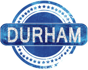 durham grunge blue stamp. Isolated on white.