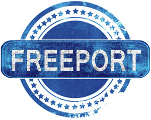 freeport grunge blue stamp. Isolated on white.