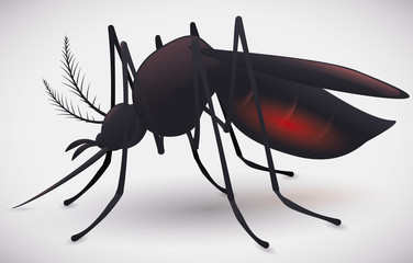 Mosquito Full of Blood Silhouette, Vector Illustration