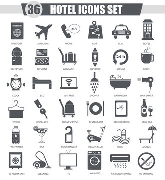 Vector Hotel black icon set. Dark grey classic icon design for web.