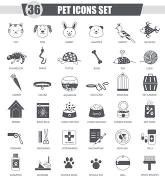 Vector Pet animal black icon set. Dark grey classic icon design for web.