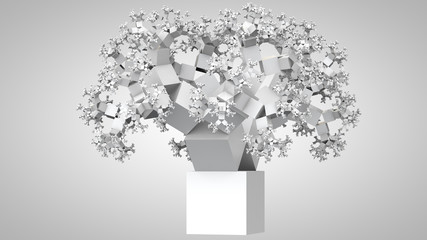 3D illustration of futuristic tree consists of cubes