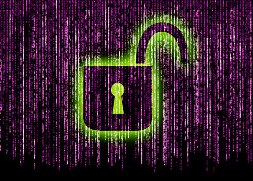 Symbol of internet security with binary character and padlock