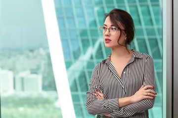 modern businesswoman oinside the office building