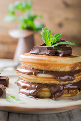 Homemade pancakes with chocolate spread.