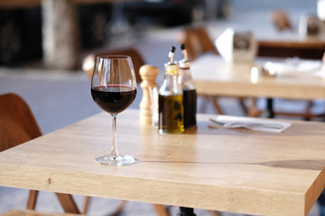 Glass of red wine in restaurant