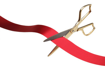 テープカット/赤いリボンと金色のハサミ