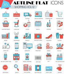 Vector Shopping ultra modern outline artline flat line icons for web and apps.