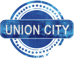 union city grunge blue stamp. Isolated on white.