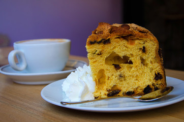 Piece of Panettone with  coffee