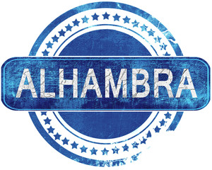 alhambra grunge blue stamp. Isolated on white.